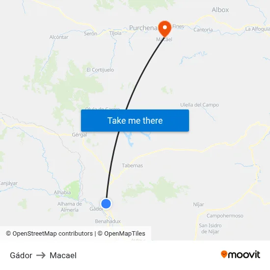 Gádor to Macael map