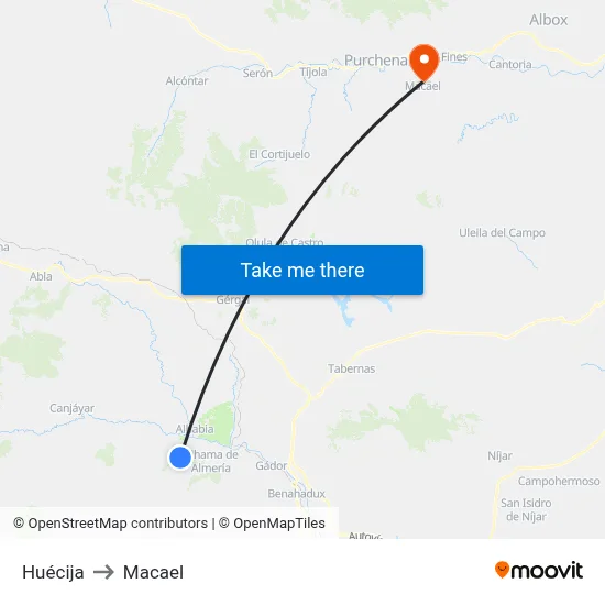 Huécija to Macael map