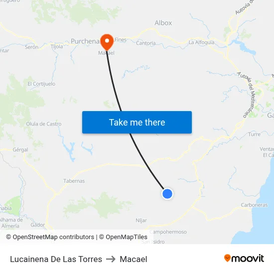 Lucainena De Las Torres to Macael map