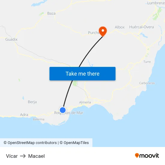 Vícar to Macael map