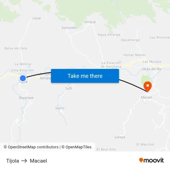 Tíjola to Macael map