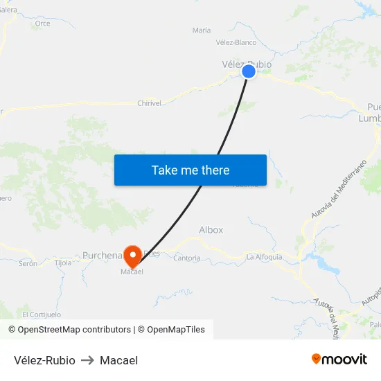 Vélez-Rubio to Macael map
