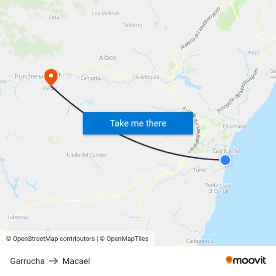 Garrucha to Macael map