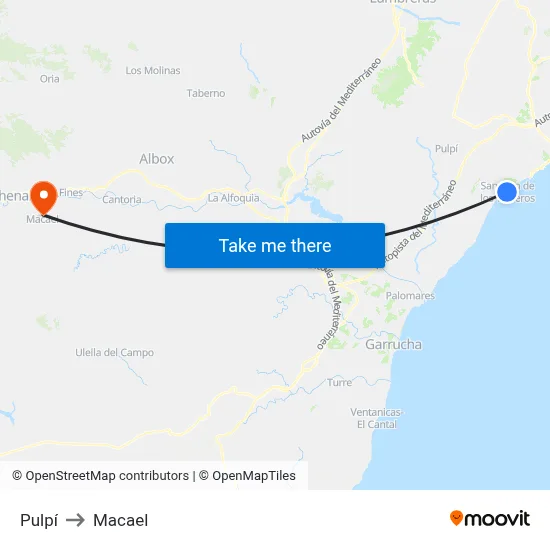 Pulpí to Macael map