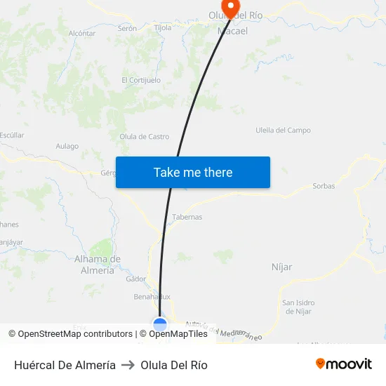 Huércal De Almería to Olula Del Río map