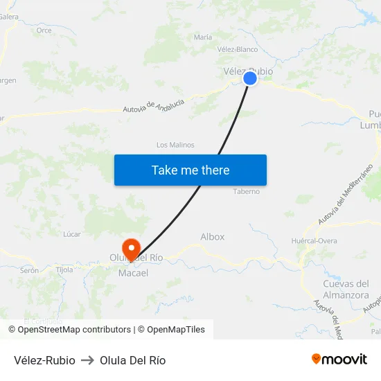 Vélez-Rubio to Olula Del Río map