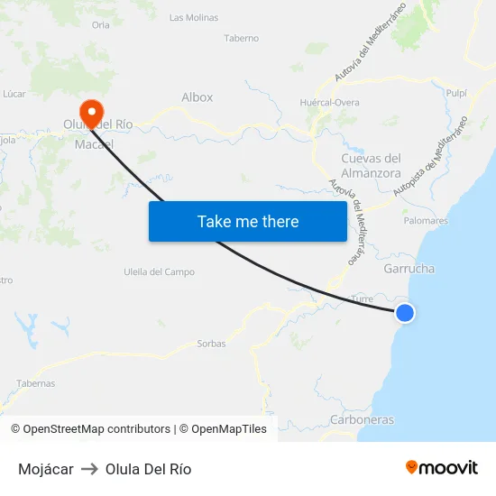 Mojácar to Olula Del Río map