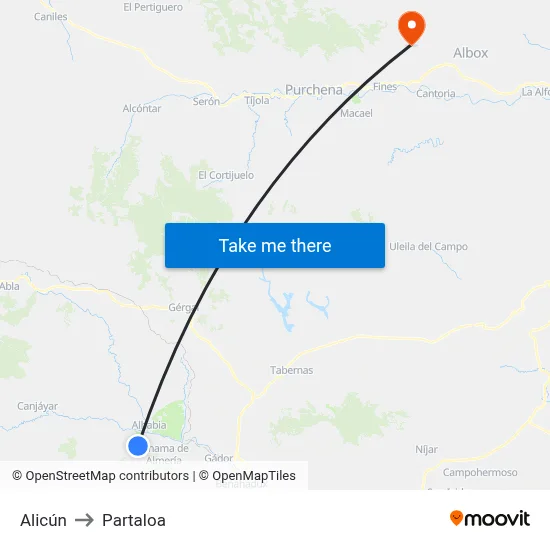 Alicún to Partaloa map