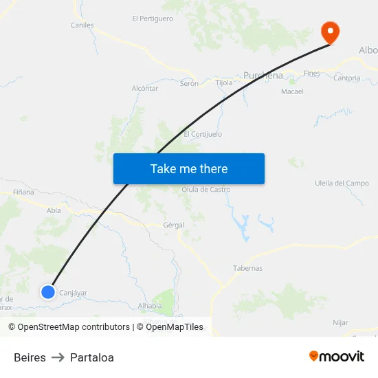 Beires to Partaloa map