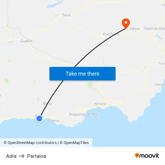 Adra to Partaloa map