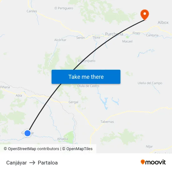 Canjáyar to Partaloa map