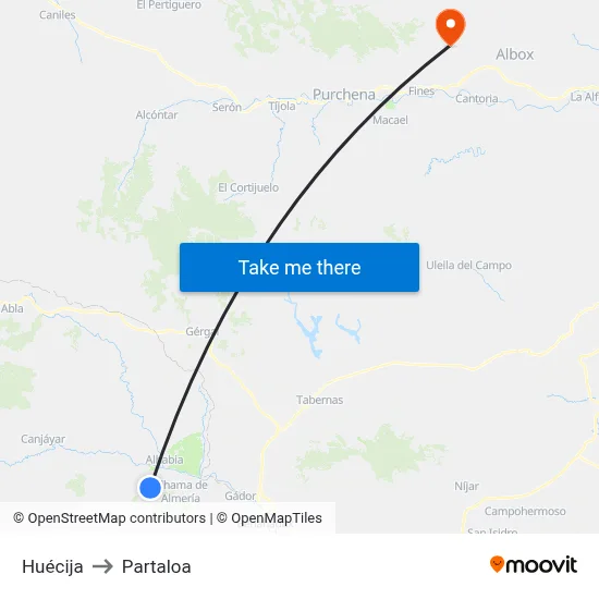 Huécija to Partaloa map