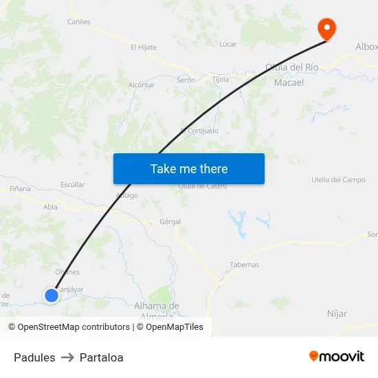 Padules to Partaloa map