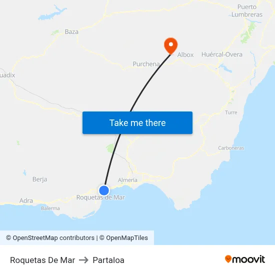 Roquetas De Mar to Partaloa map
