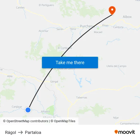 Rágol to Partaloa map