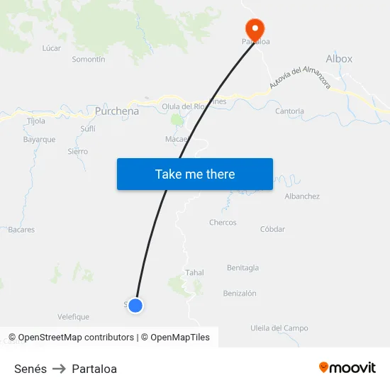 Senés to Partaloa map