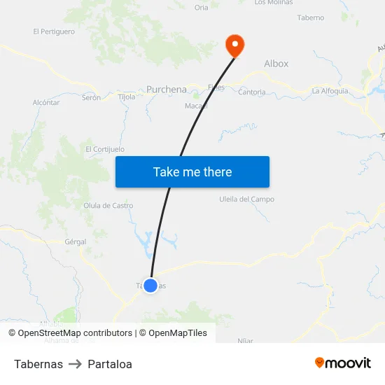 Tabernas to Partaloa map