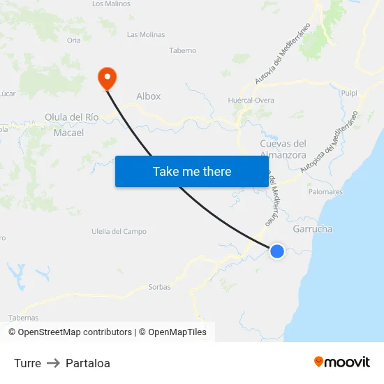 Turre to Partaloa map