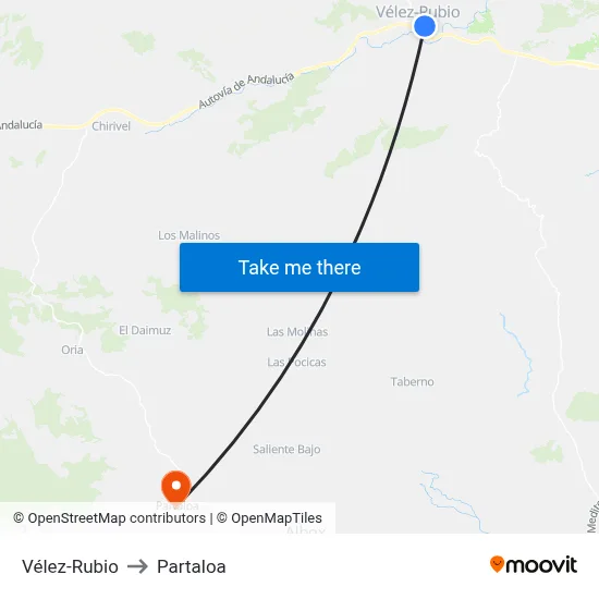 Vélez-Rubio to Partaloa map