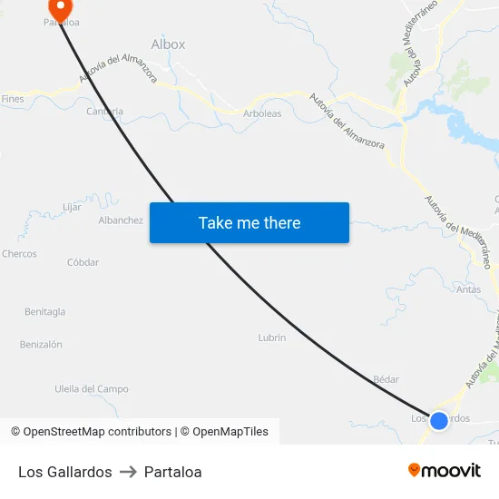 Los Gallardos to Partaloa map