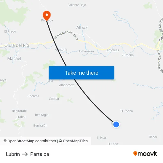 Lubrín to Partaloa map