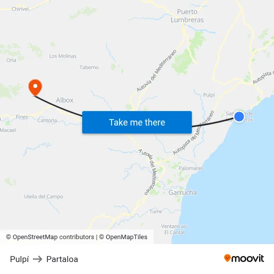 Pulpí to Partaloa map
