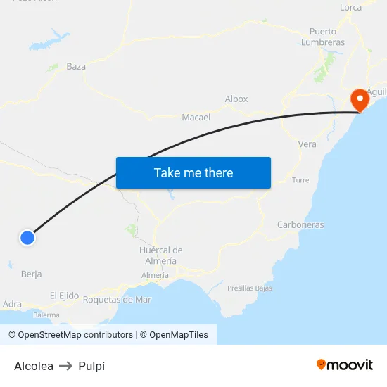 Alcolea to Pulpí map