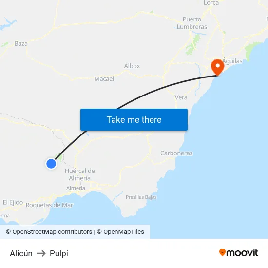 Alicún to Pulpí map