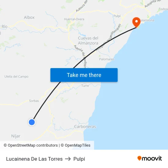 Lucainena De Las Torres to Pulpí map