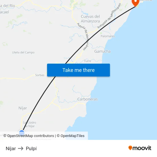 Níjar to Pulpí map