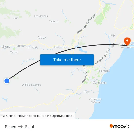 Senés to Pulpí map