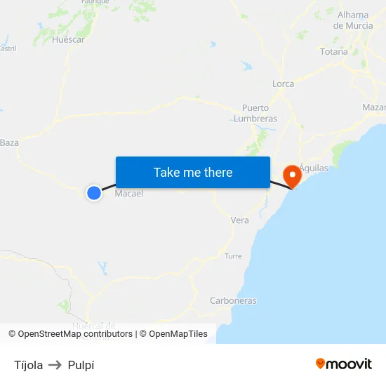 Tíjola to Pulpí map