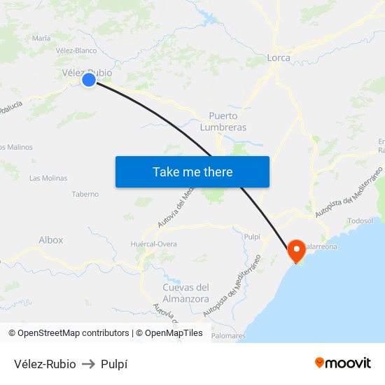 Vélez-Rubio to Pulpí map