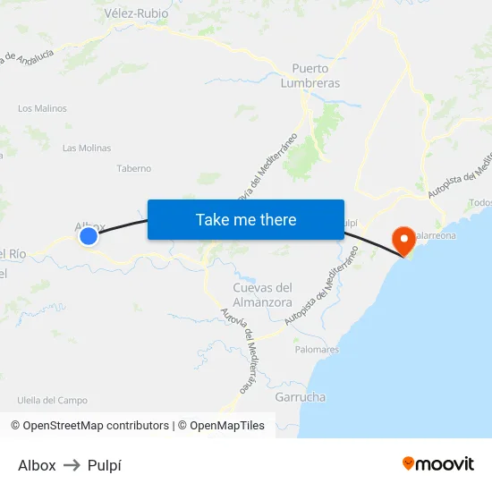 Albox to Pulpí map