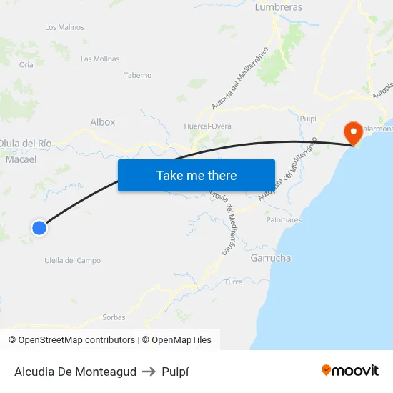 Alcudia De Monteagud to Pulpí map