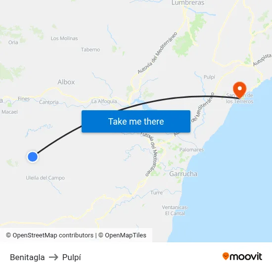 Benitagla to Pulpí map