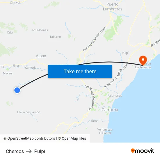 Chercos to Pulpí map