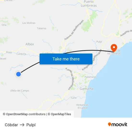 Cóbdar to Pulpí map