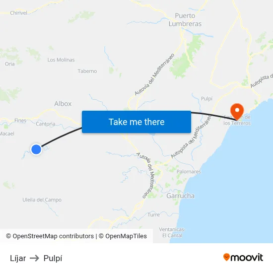 Líjar to Pulpí map