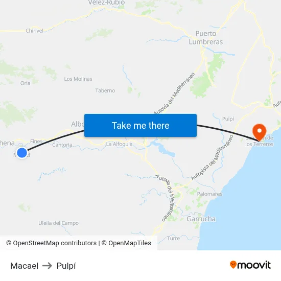 Macael to Pulpí map