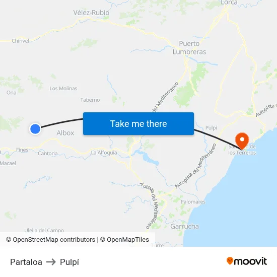 Partaloa to Pulpí map