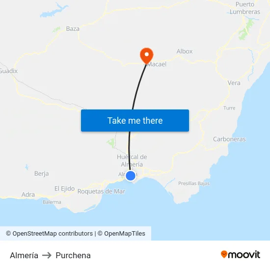 Almería to Purchena map