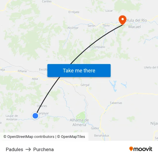 Padules to Purchena map