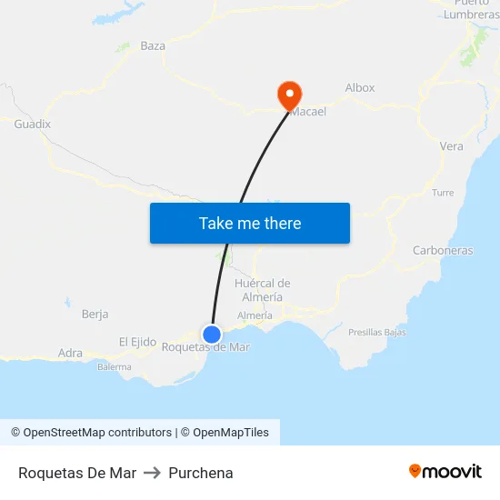 Roquetas De Mar to Purchena map