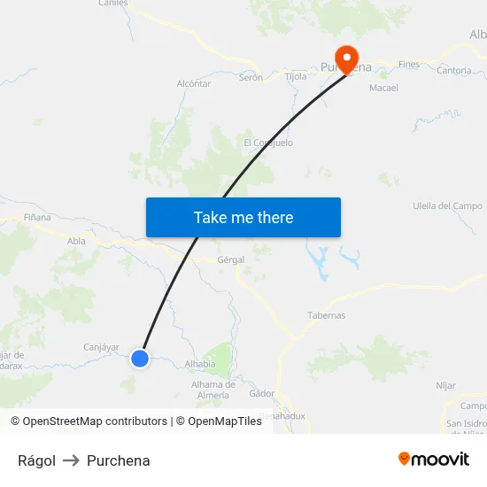 Rágol to Purchena map