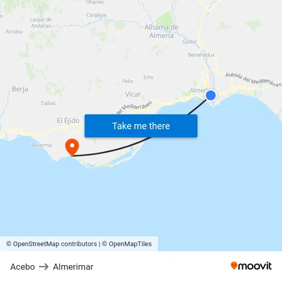 Acebo to Almerimar map