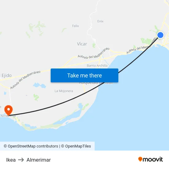 Ikea to Almerimar map