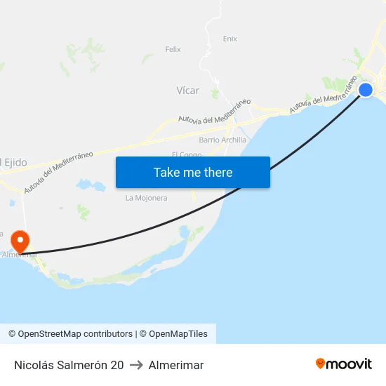 Nicolás Salmerón 20 to Almerimar map