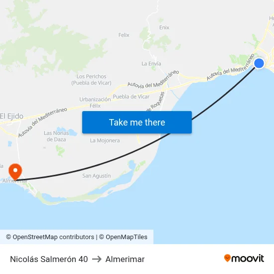Nicolás Salmerón 40 to Almerimar map