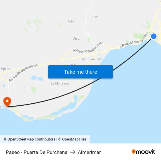 Paseo - Puerta De Purchena to Almerimar map